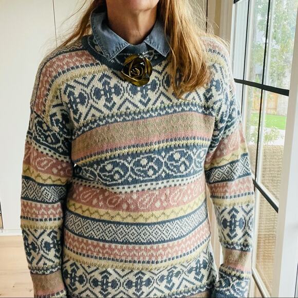 Vintage 90s Sweater Pastels Chunky Knit Oversized Knit Midi Length Pink Blue - Picture 8 of 12